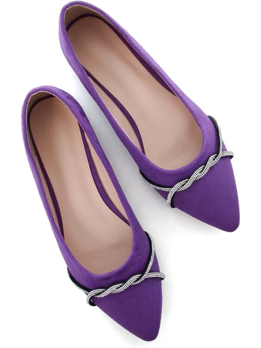 Women's F Purple Chain Ballet Flat Fashion Pointed Toe Slip On Party Dress Shoes